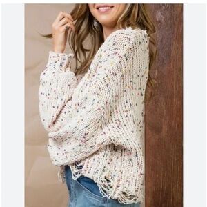 POL Distressed Speckled Confetti Knit Sweater size L
